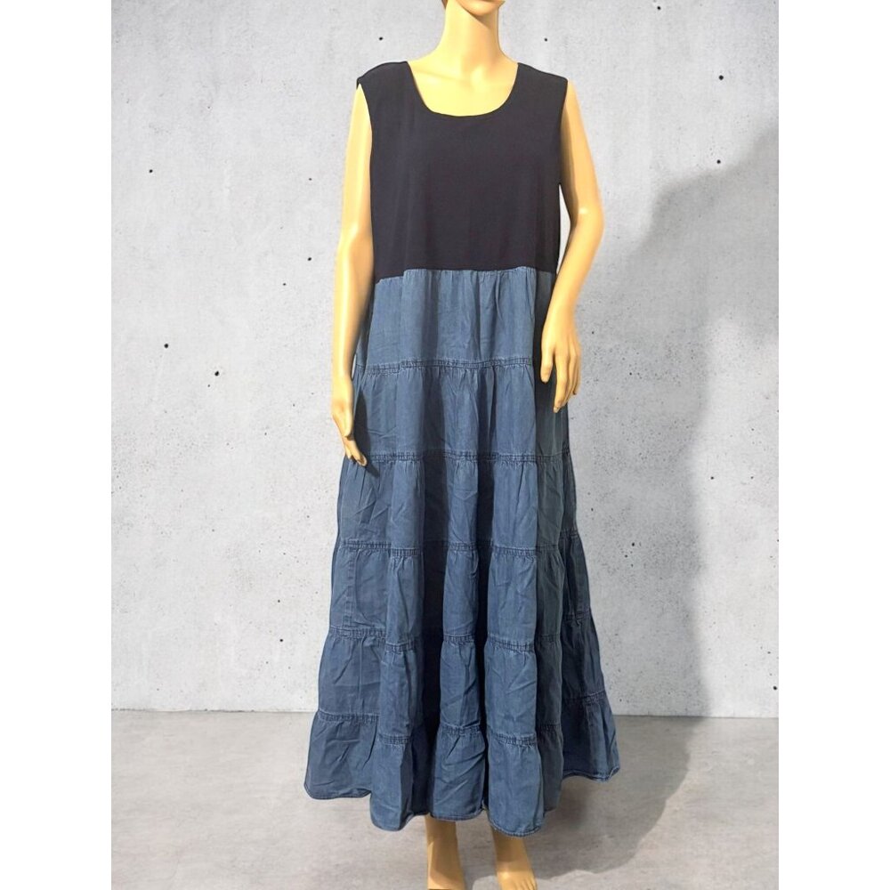Woman Within Sleeveless Maxi Dress Colorblock Tiered Design View 6